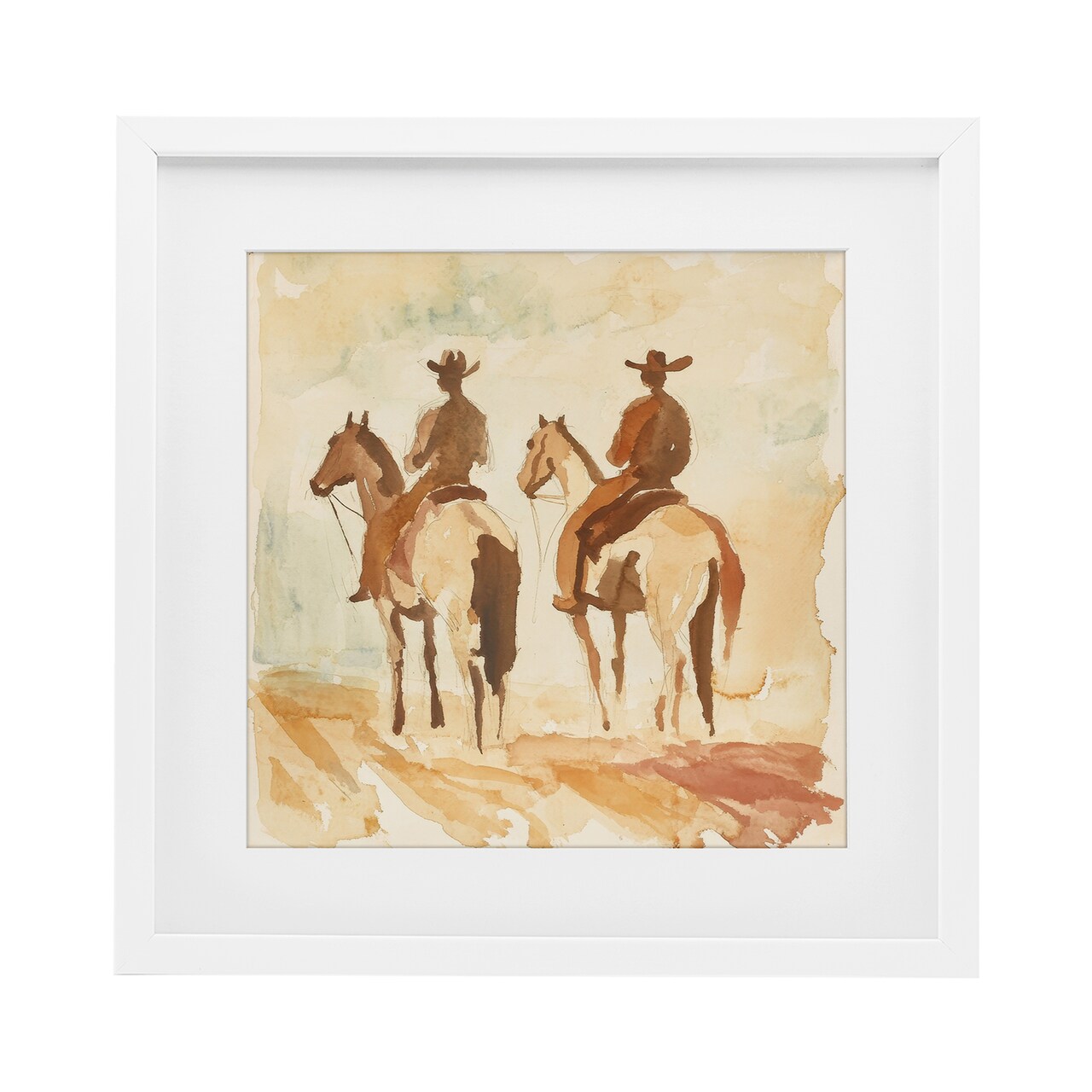 Stupell Industries Western Watercolor Cowboys Left Framed Print Under Glass, design by Petal Prints Design